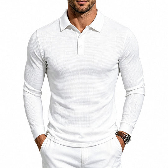 Herren Langärmeliges Polohemd aus feinem Strukturjersey mit Brustknopfleiste Shop Nory