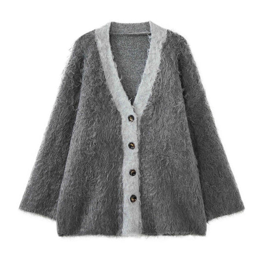 Damen Flauschiger Langhaar‑Strickcardigan mit Knopfleiste und Oversize‑Silhouette Shop Nory