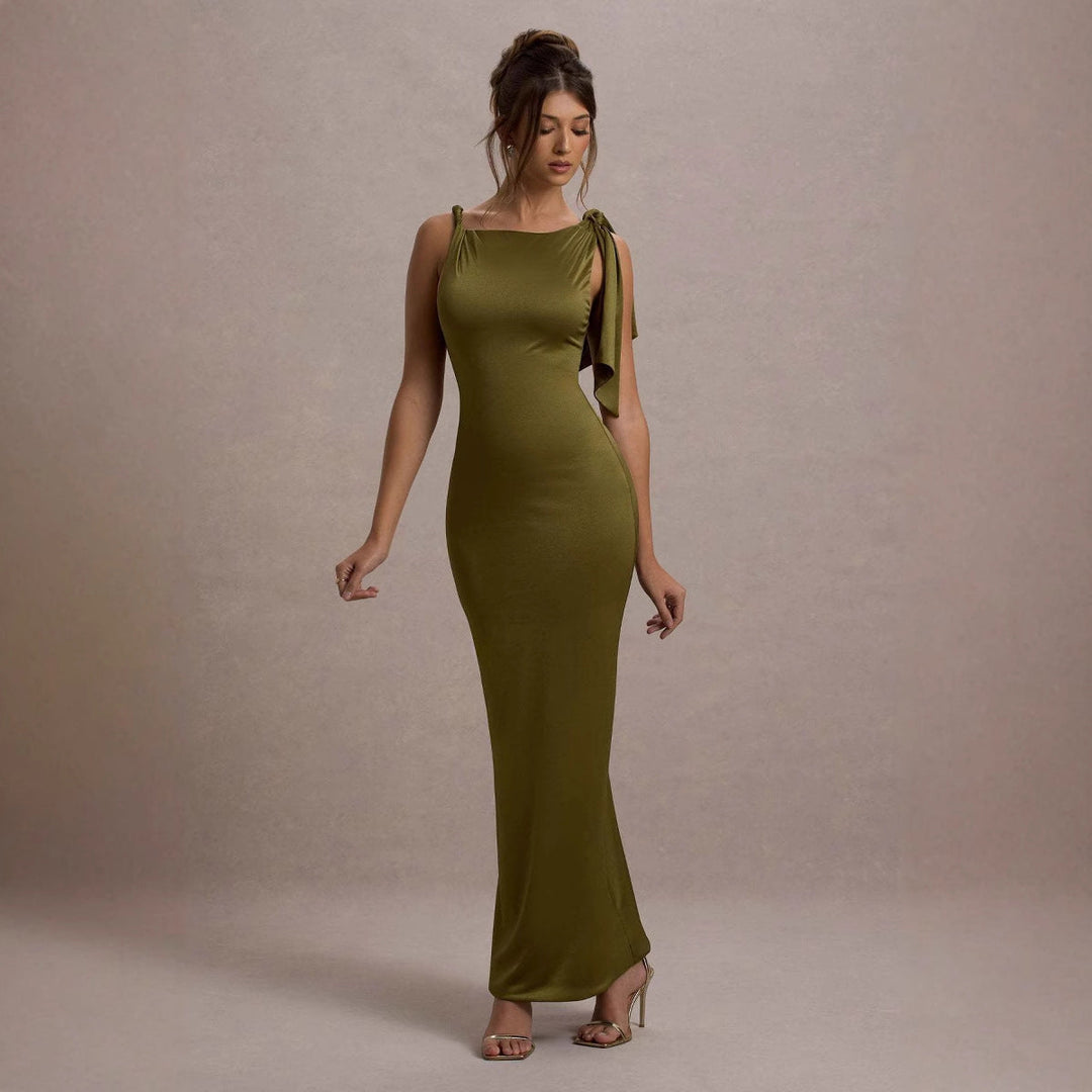 Damen Maxikleid mit asymmetrischem Trägerdesign und elegantem Silhouette