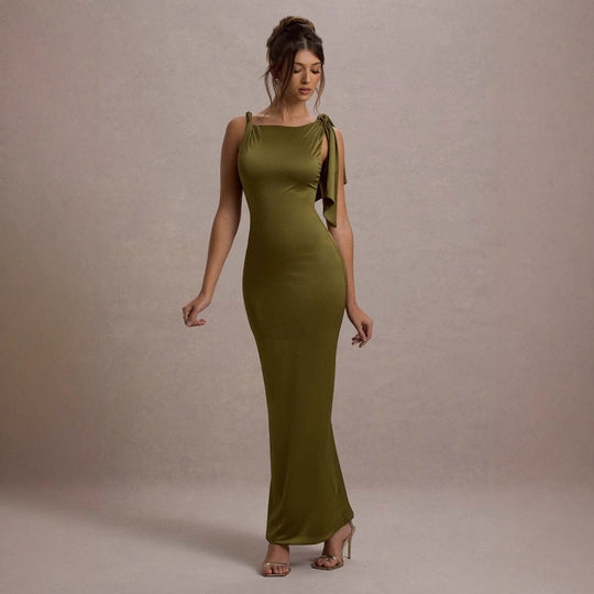 Damen Maxikleid mit asymmetrischem Trägerdesign und elegantem Silhouette