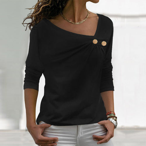 Damen Langarmshirt mit asymmetrischem Ausschnitt und Zierknöpfen Shop Nory