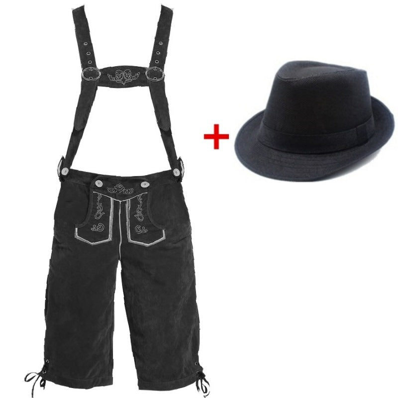 Herren nan Trachtenlederhose kniebund mit verstellbaren Hosenträgern und Filzhut Shop Nory