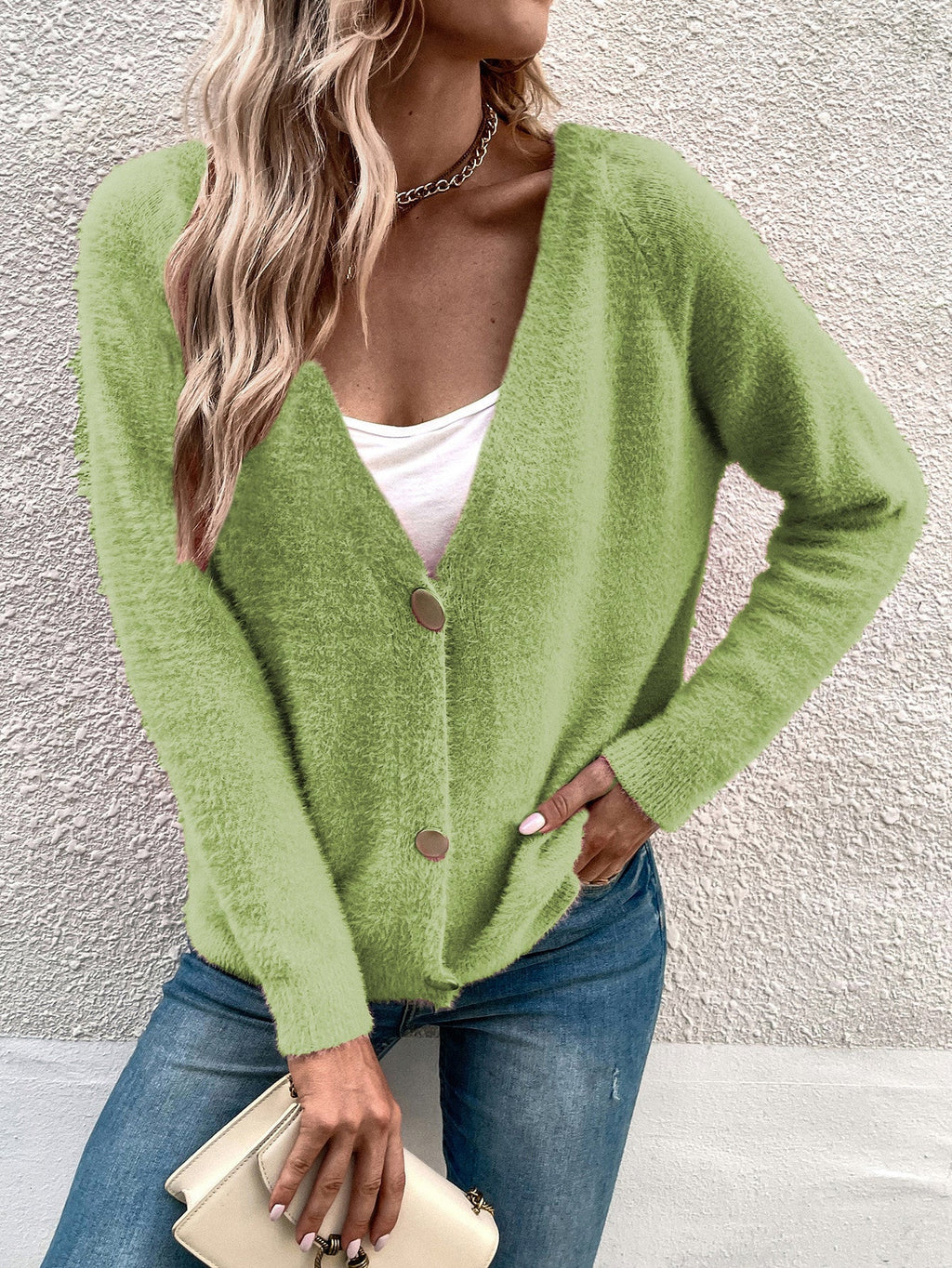 Damen kuscheliger V-Ausschnitt Cardigan mit Knopfdetails
