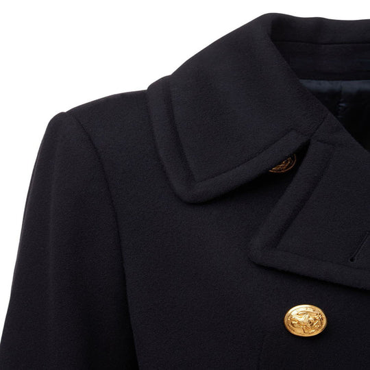 Damen Kurzer Zweireihiger Wollmix-Peacoat mit goldenen Zierrundknöpfen und taillierter Silhouette Shop Nory
