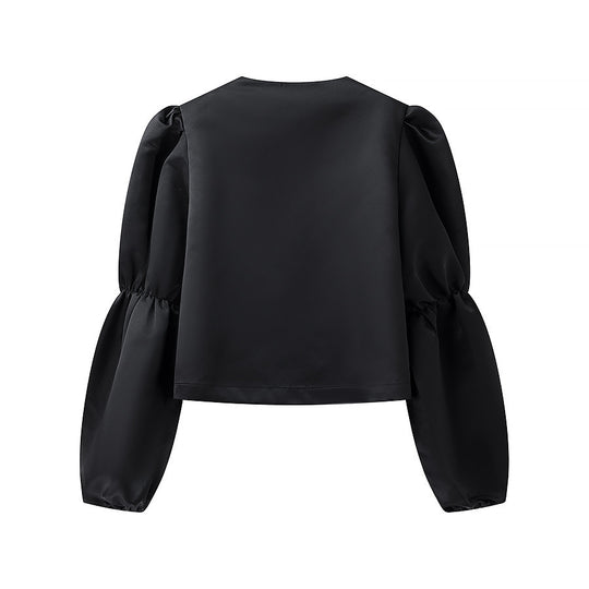 Damen Glänzende Satin‑Bluse mit voluminösen Puffärmeln Shop Nory