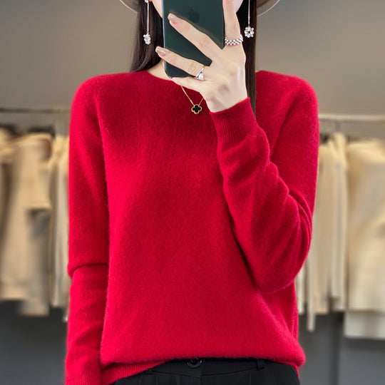 Damen Kuscheliger Midweight Rundhals-Pullover aus Angora-Blend mit feinem Flor und schmalem Bündchen Shop Nory