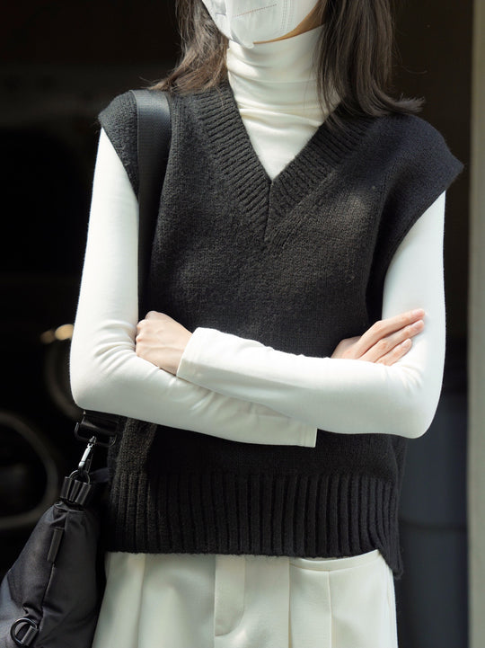 Damen Ärmellose Feinstrickweste mit V‑Ausschnitt und Rippbund Shop Nory