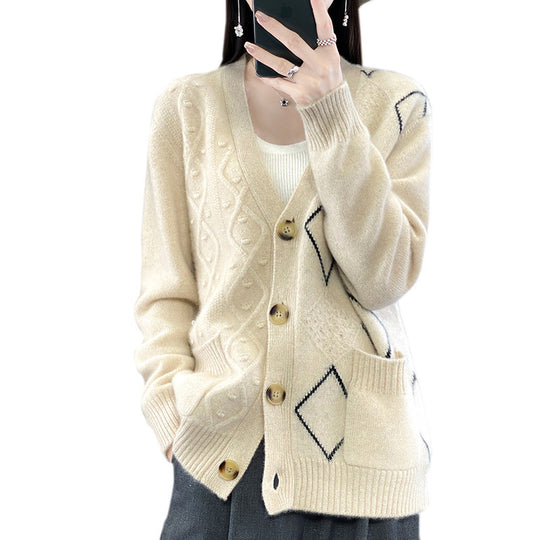 Damen Kuscheliger Oversize-Cardigan mit Ajour‑ und Rautendetail Shop Nory