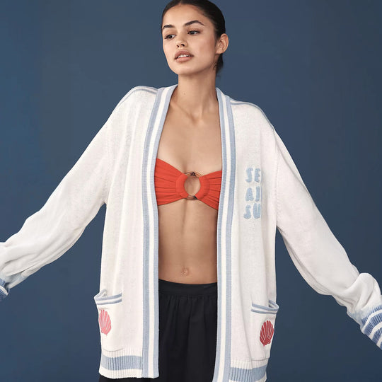 Damen Oversize Strickcardigan mit maritimen Applikationen Shop Nory