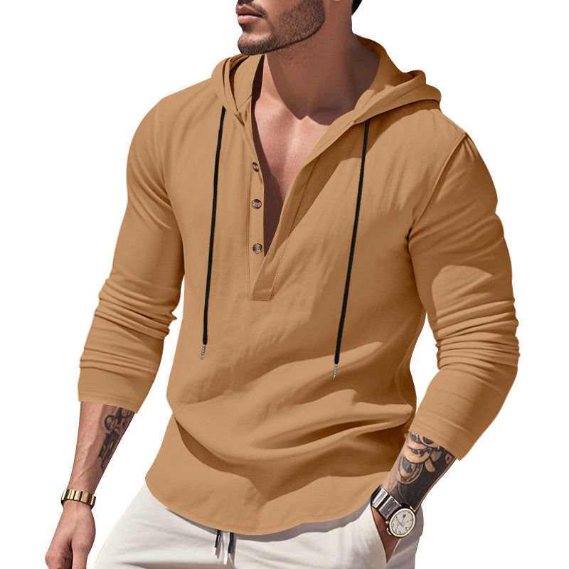 Herren lässiges Langarm-Hoodie mit Knopfleiste und modernem Schnitt