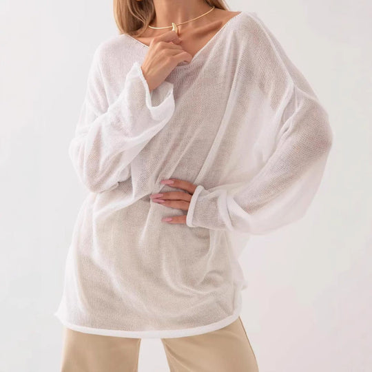 Damen luftiger Oversize-Strickpullover mit weitem Schnitt und transparentem GewShopnorye