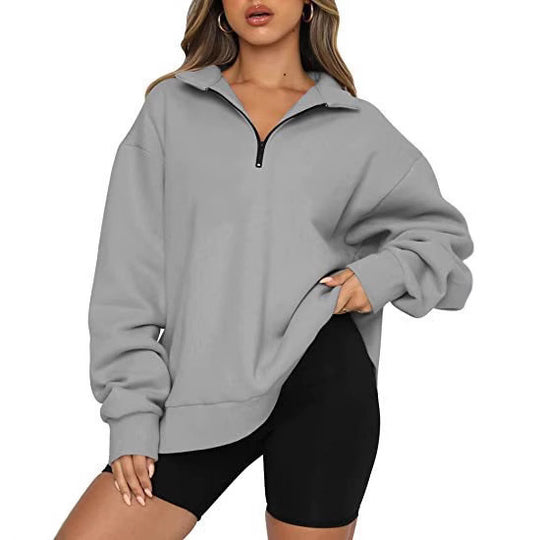 Damen nan oversized Sweatshirt mit halbem Reißverschluss, weichem Fleece-Innenfutter und Kängurutasche Shop Nory