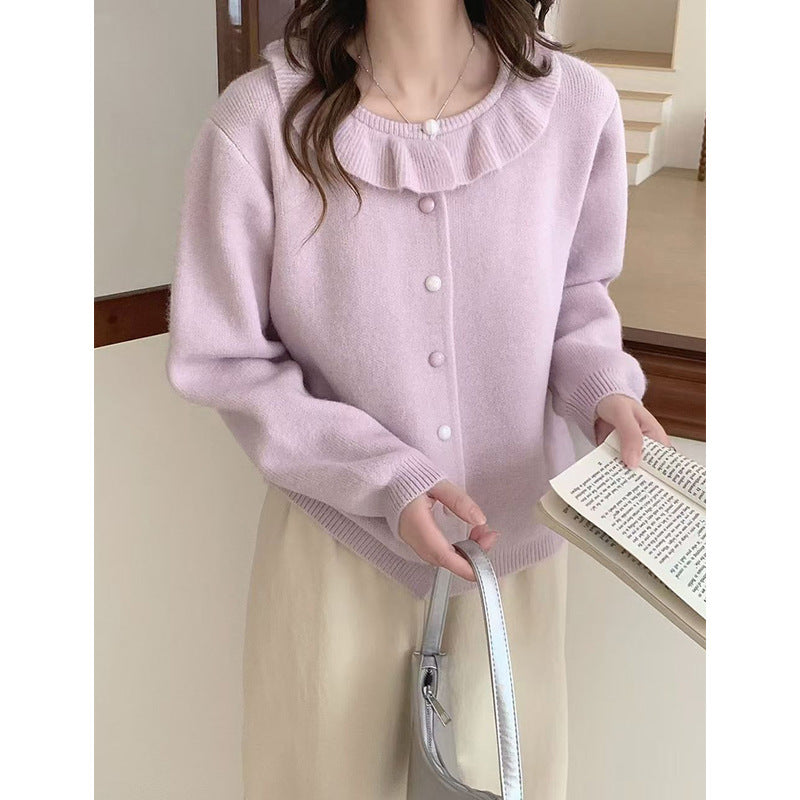 Damen Kuschelige Strickjacke mit Rüschendetail Shop Nory