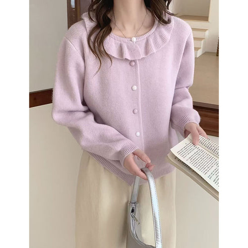 Damen Kuschelige Strickjacke mit Rüschendetail Shop Nory
