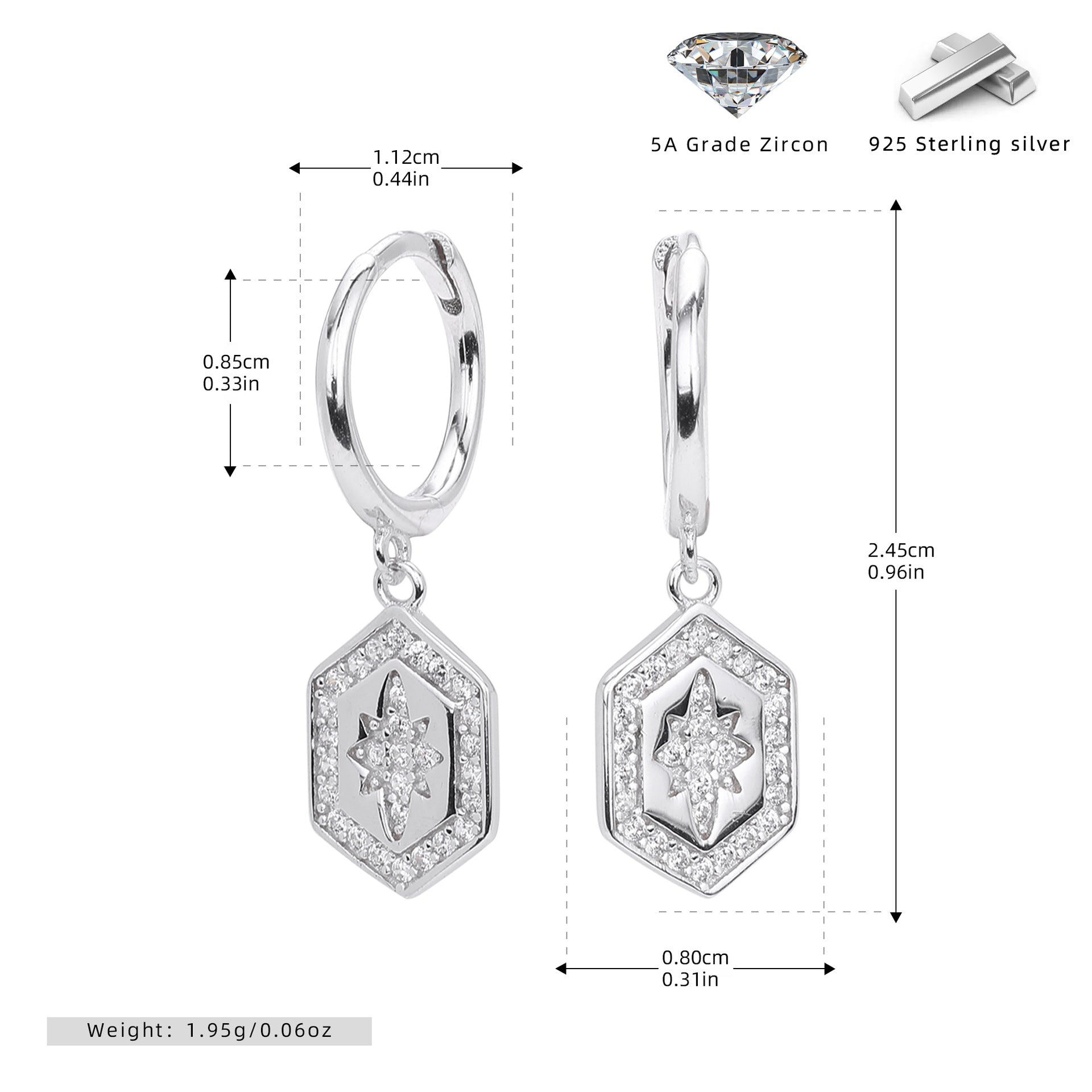 Damen Ohrhänger mit hexagonalem Design und funkelnden Zirkonia Shop Nory