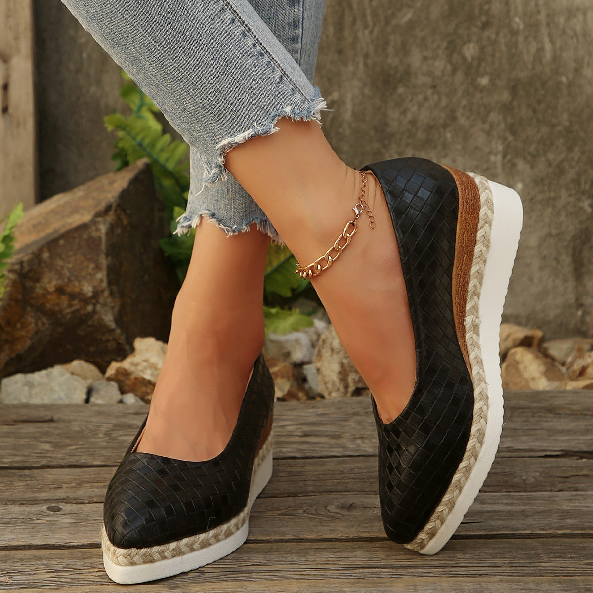 Damen Elegante Keil-Ballerinas aus Leder Shopnory
