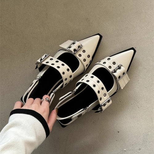 Damen Spitz zulaufende Slingback‑Flats mit doppelten Ösen‑Riemen und verstellbarer Schnalle Shop Nory