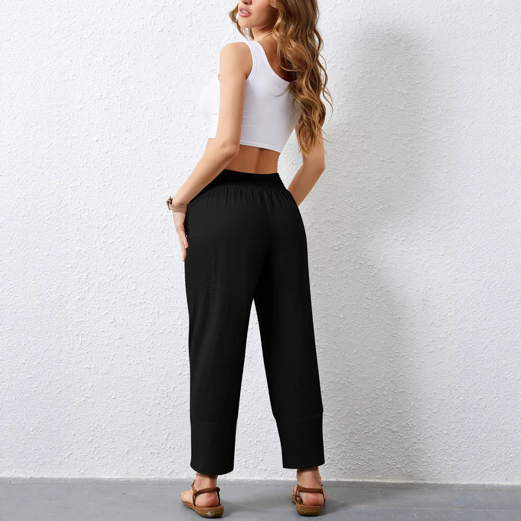Damen Weite Sommerhose mit elastischem Bund und praktischen Taschen