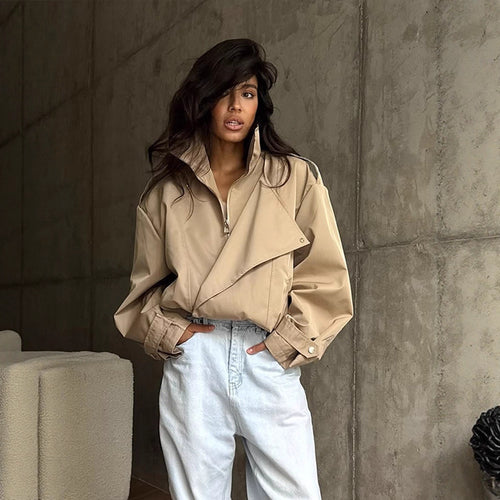 Damen Kurzjacke im Oversize-Look mit weitem Revers und Tunnelzug-Taillierung Shop Nory