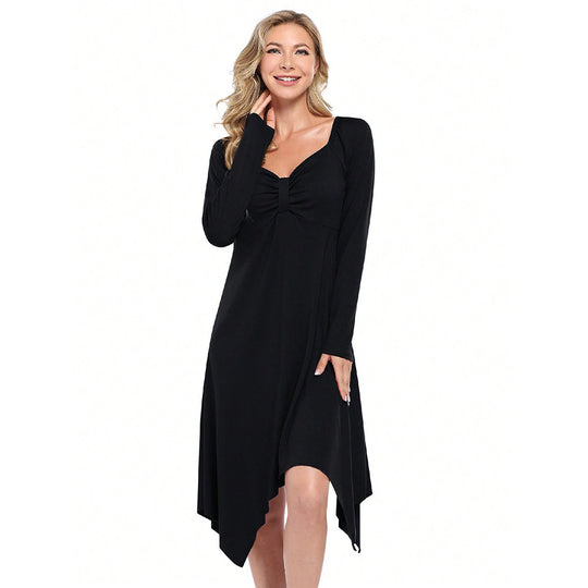 Damen asymmetrisches Longsleeve-Kleid mit gerafftem Bustier, Empire‑Naht und Zipfelsaum Shop Nory