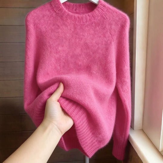 Damen Oversize Mohair‑Mix Rundhalspullover mit Raglanärmeln und geripptem Saum Shop Nory