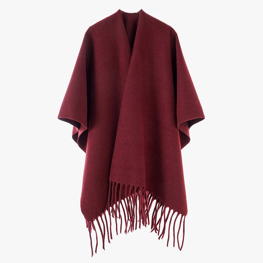 Damen Kaschmir‑Optik Capeponcho mit Fransen und offenem Oversize‑Schnitt Shop Nory