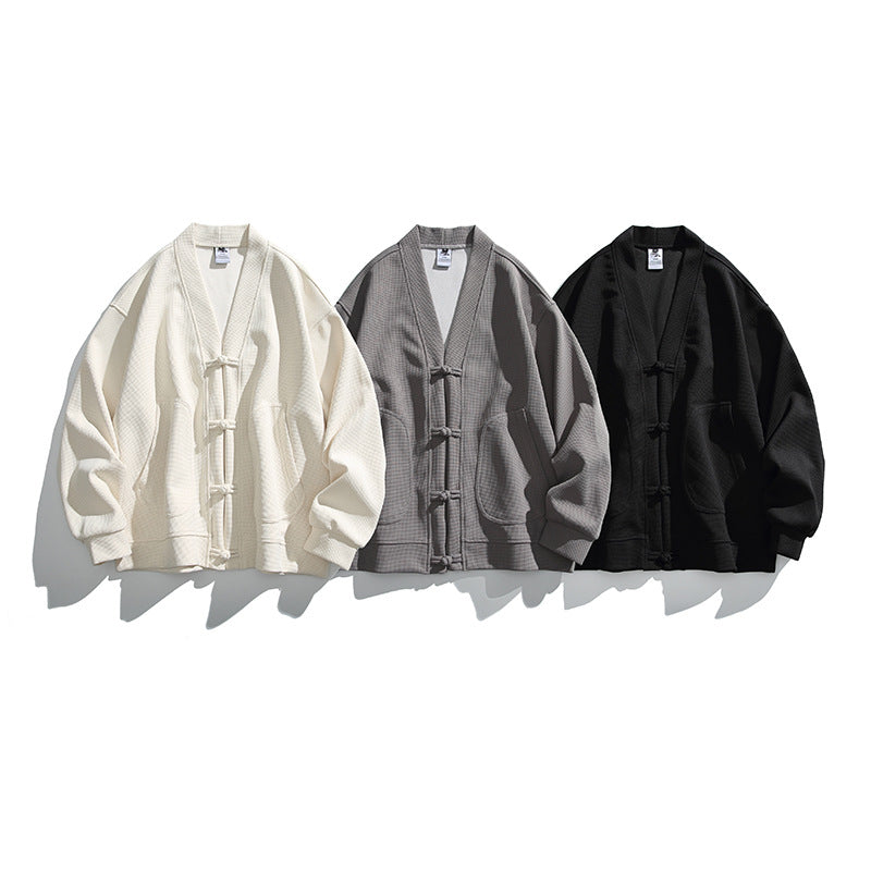 Herren weit geschnittene Kimono-Jacke im Hanfu-Stil mit Kordelverschlüssen und aufgesetzten Taschen Shop Nory