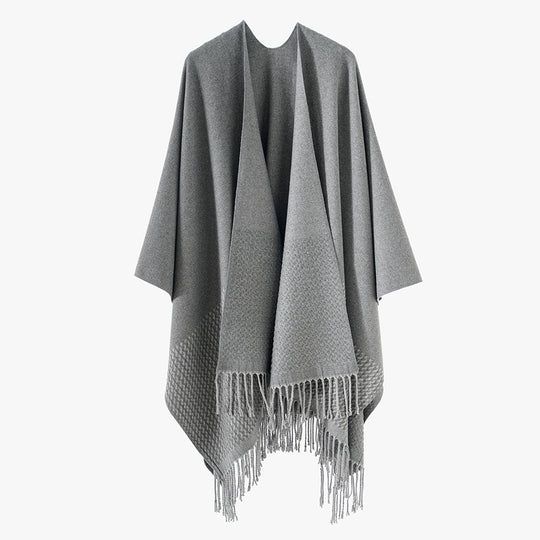 Damen Minimalistischer Rechteck-Überwurf aus Wollmix mit feiner Struktur und Fransen Shop Nory