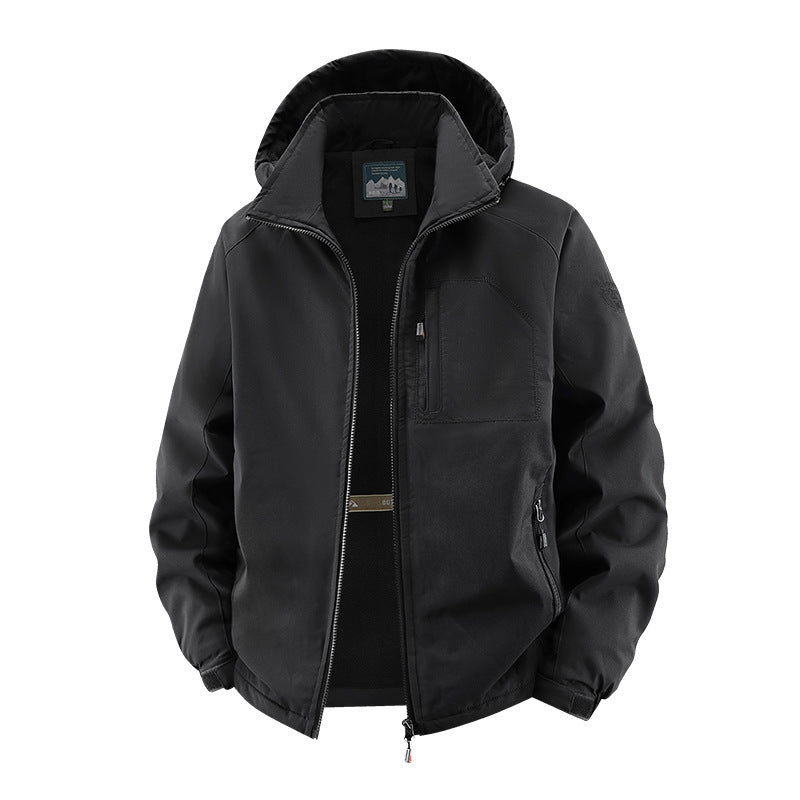 Herren Leichte Softshell-Fieldjacke mit verstellbarer Kapuze und Organizer-Brusttasche Shop Nory