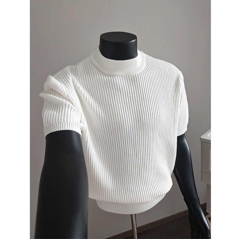 Herren kurzärmeliges Rippstrick-Shirt mit Stehkragen und schmaler Passform Shop Nory