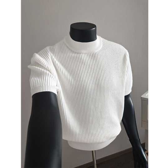 Herren kurzärmeliges Rippstrick-Shirt mit Stehkragen und schmaler Passform Shop Nory