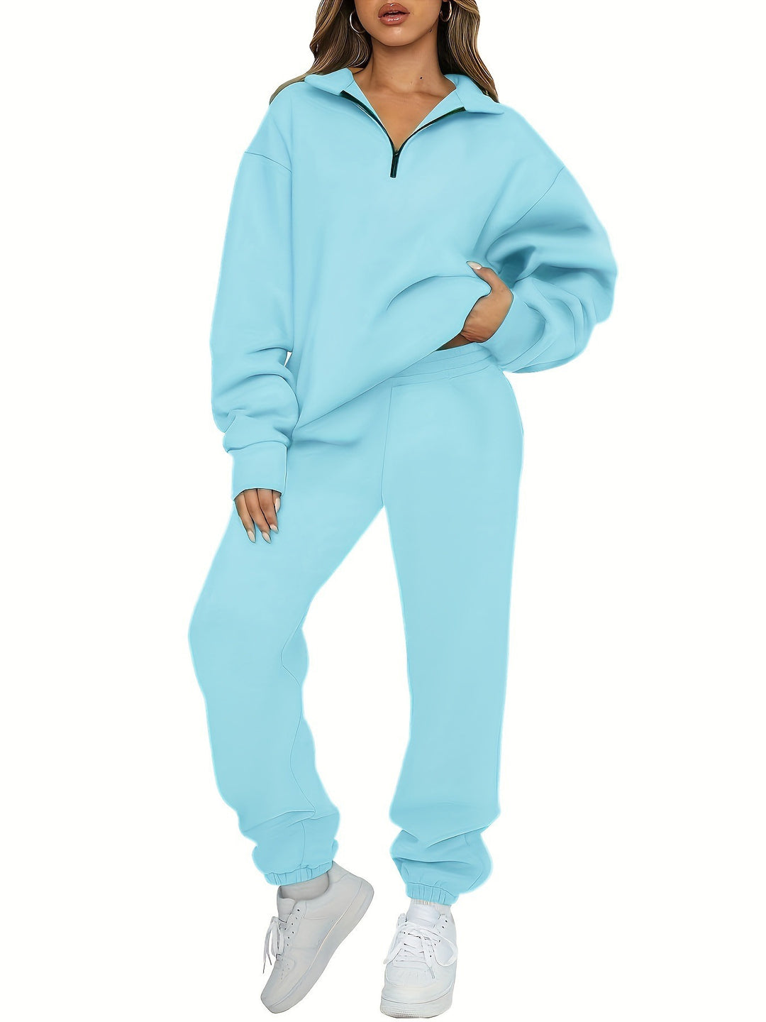 Damen nan zweiteiliges Relax-Set mit halbverdecktem Halbzip-Sweatshirt im Oversize-Schnitt und hohem Komfortbund Jogginghose Shop Nory