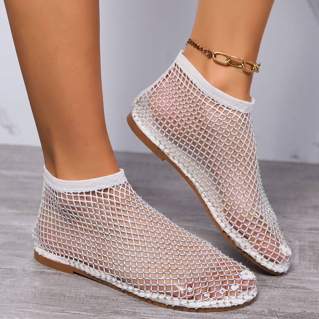 Damen Strick-Netz-Ballerinas mit Schmucksteinbesatz und sockenähnlichem Schaft Shop Nory