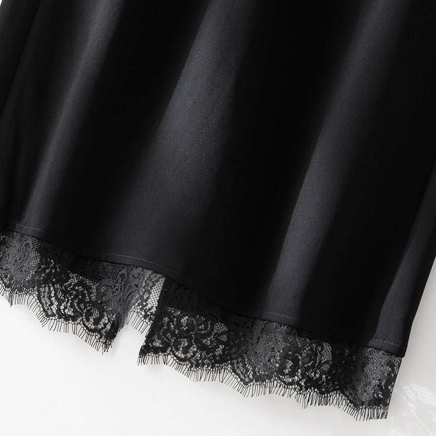 Damen Midirock aus Satin mit Spitzenbesatz und Seitentaschen Shop Nory