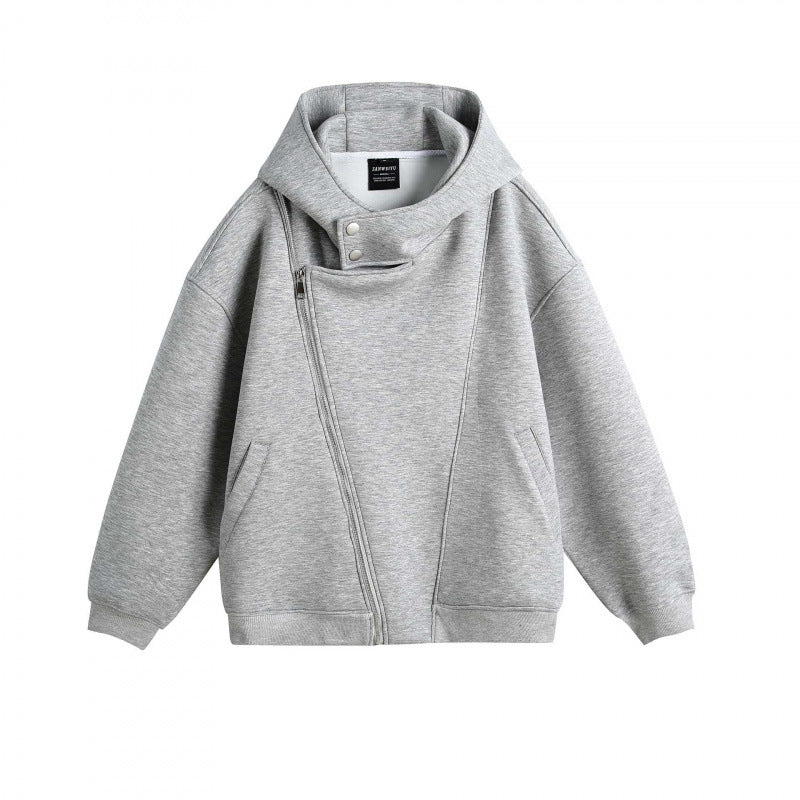 Unisex Oversize-Kapuzenjacke mit asymmetrischem Reißverschluss und hohem Stehkragen Shop Nory