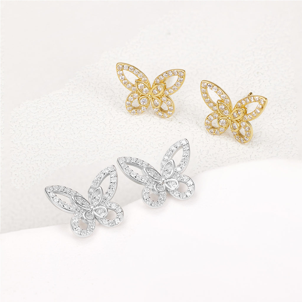 Damen Ohrstecker im eleganten Schmetterlingsdesign mit strahlenden Zirkonia Shop Nory