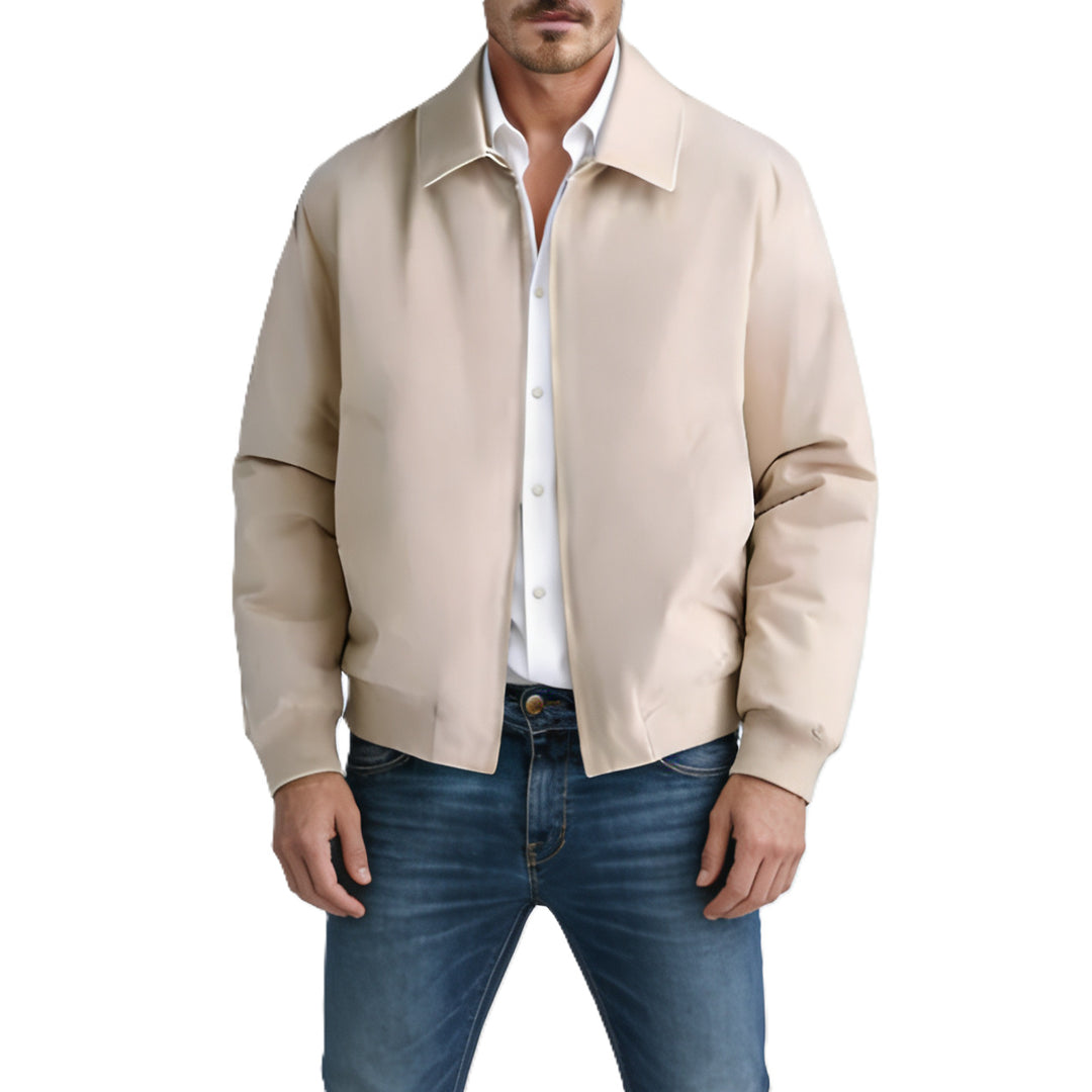 Herren Kurz geschnittene minimalistische Bomberjacke mit verdecktem Zweiwege-Reißverschluss und Hemdkragen Shop Nory