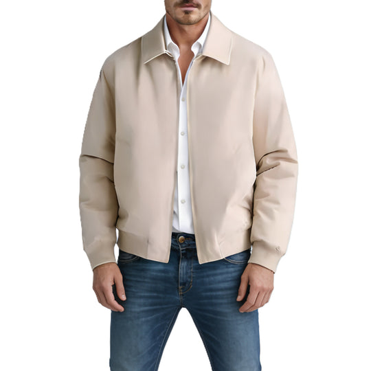 Herren Kurz geschnittene minimalistische Bomberjacke mit verdecktem Zweiwege-Reißverschluss und Hemdkragen Shop Nory