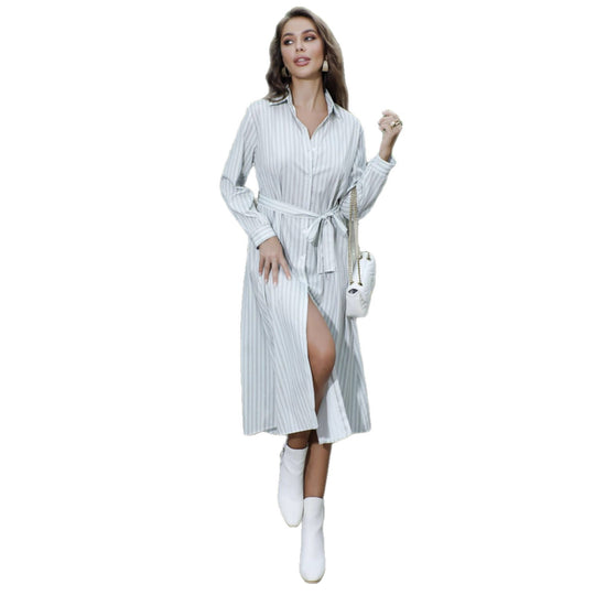 Damen Hemdblusenkleid mit Taillengürtel und hohem Beinschlitz Shop Nory