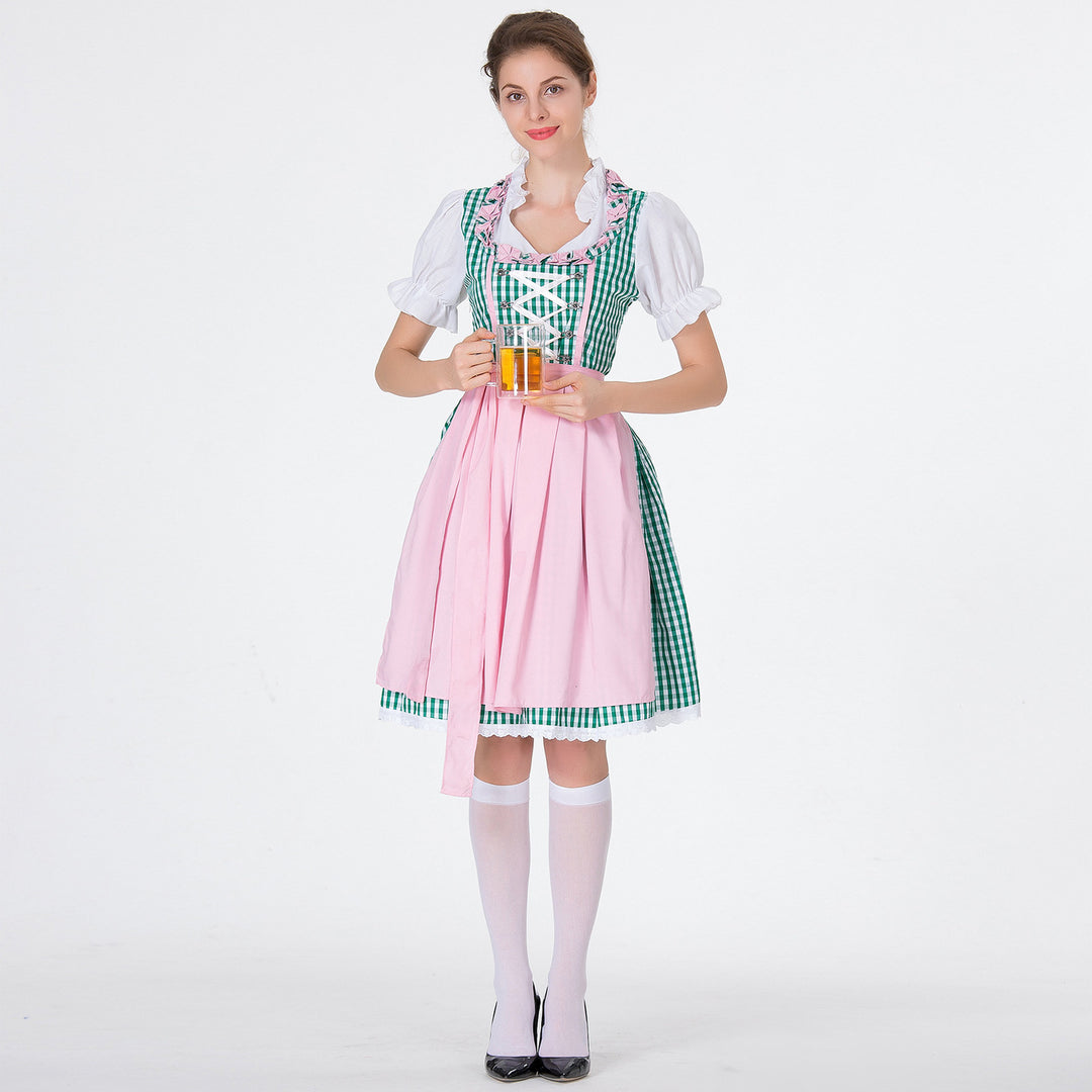 Damen nan karierter Dirndlkleid mit geraffter Schürze und geschnürter Miederfront Shop Nory