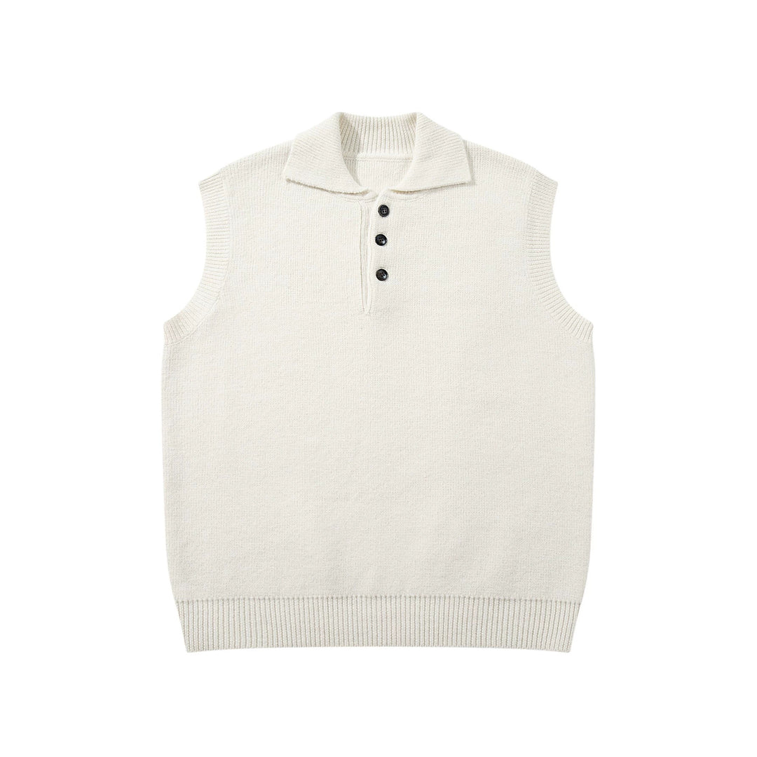 Unisex Ärmellose Strickweste mit Polokragen und Knopfleiste Shop Nory