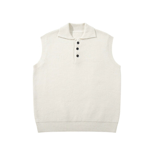 Unisex Ärmellose Strickweste mit Polokragen und Knopfleiste Shop Nory