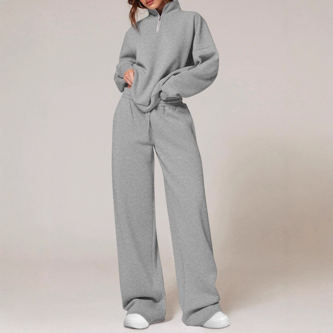 Damen nan oversized Jogginganzug mit Stehkragen halbem Reißverschluss und weitem Bein Shop Nory