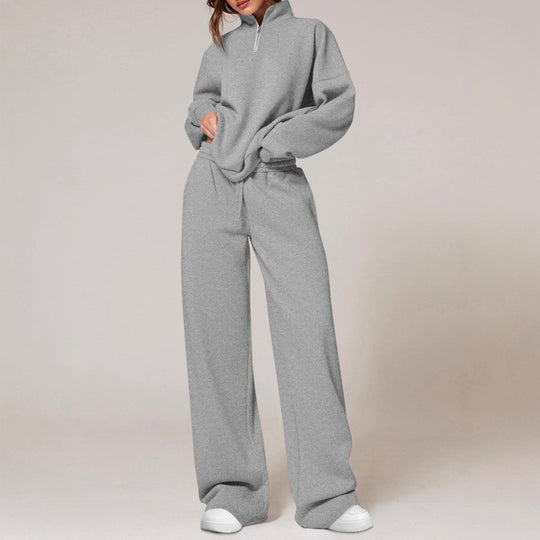 Damen nan oversized Jogginganzug mit Stehkragen halbem Reißverschluss und weitem Bein Shop Nory