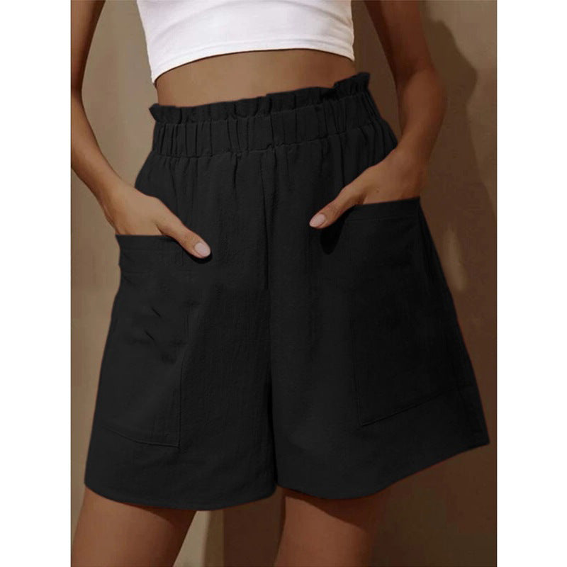 Damen lässige Leinen-Shorts mit elastischem Taillenzug und praktischen Seitentaschen