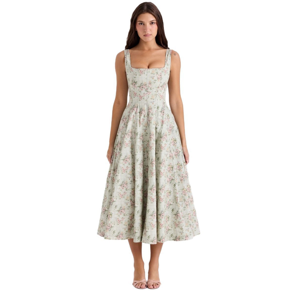 Damen Floral Maxikleid mit schmalen Trägern und seitlichen Taschen Shopnory