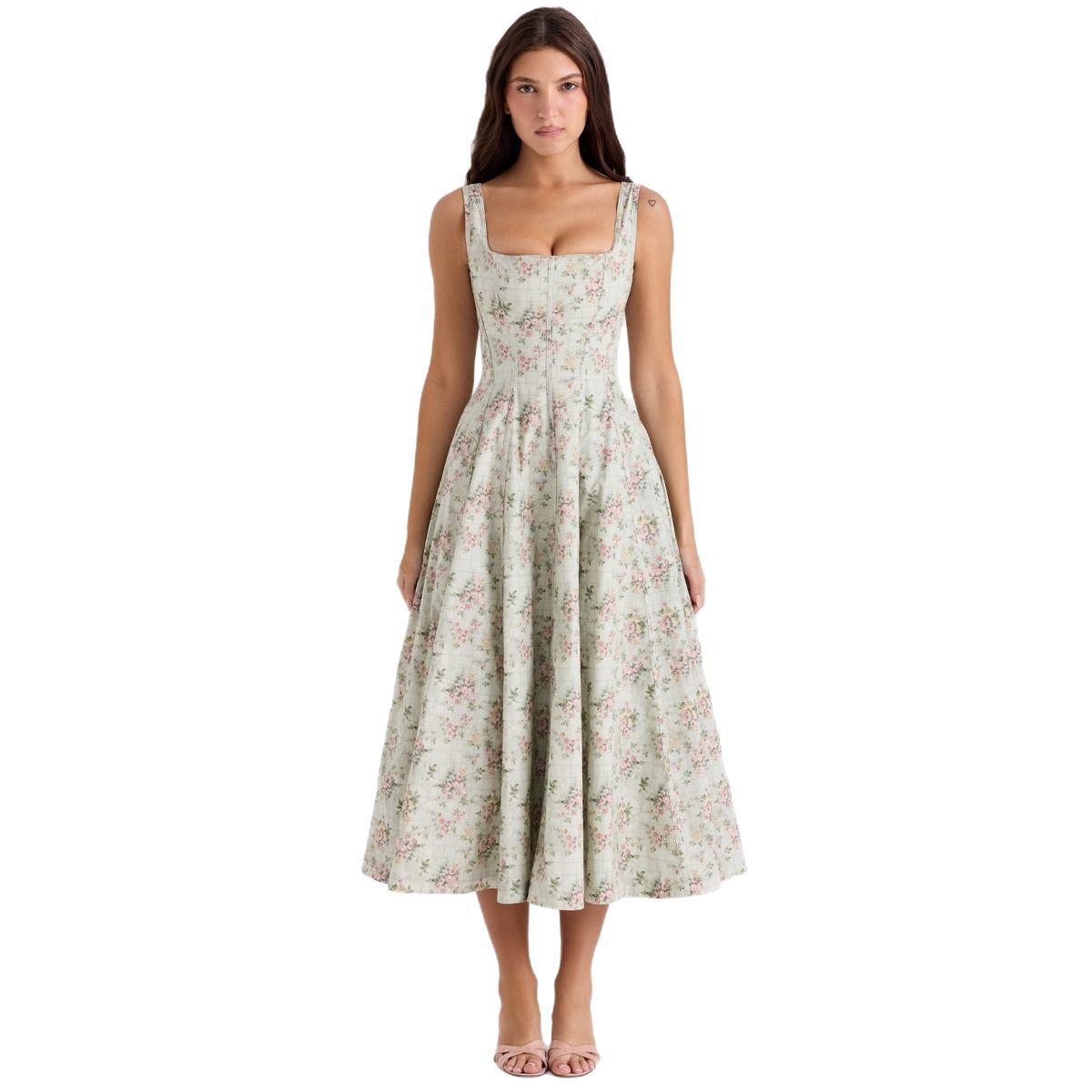 Damen Floral Maxikleid mit schmalen Trägern und seitlichen Taschen Shopnory