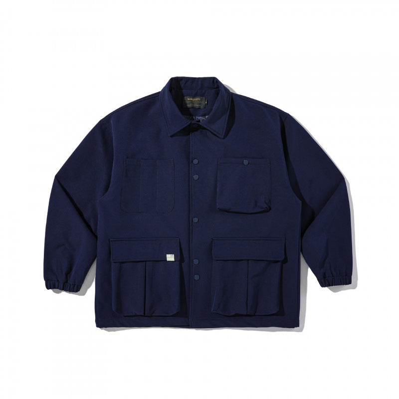 Unisex Kastenförmige Utility-Hemdjacke mit Mehrfach-Pattentaschen und Druckknopfverschluss Shop Nory