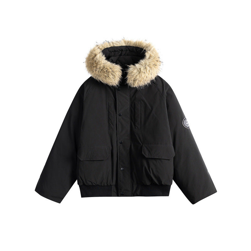 Damen Kurz-Bomberjacke mit Thermowattierung, Kapuze mit abnehmbarem Kunstfell und Utility-Taschen Shop Nory