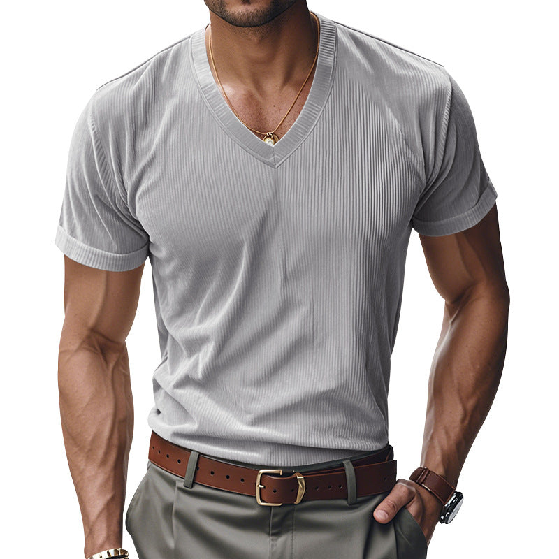 Herren modernes V-Ausschnitt T-Shirt mit strukturierter Oberfläche